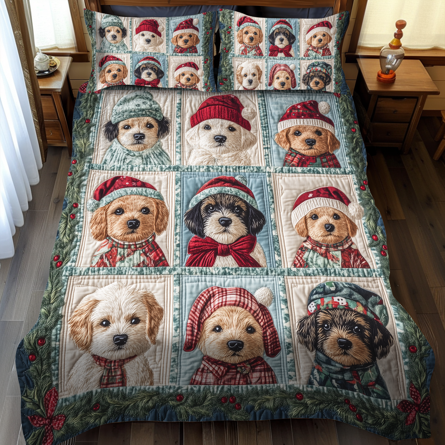 Puppy Christmas Magic 3-Piece Quilted Bedding Set - Single (59" x 70")