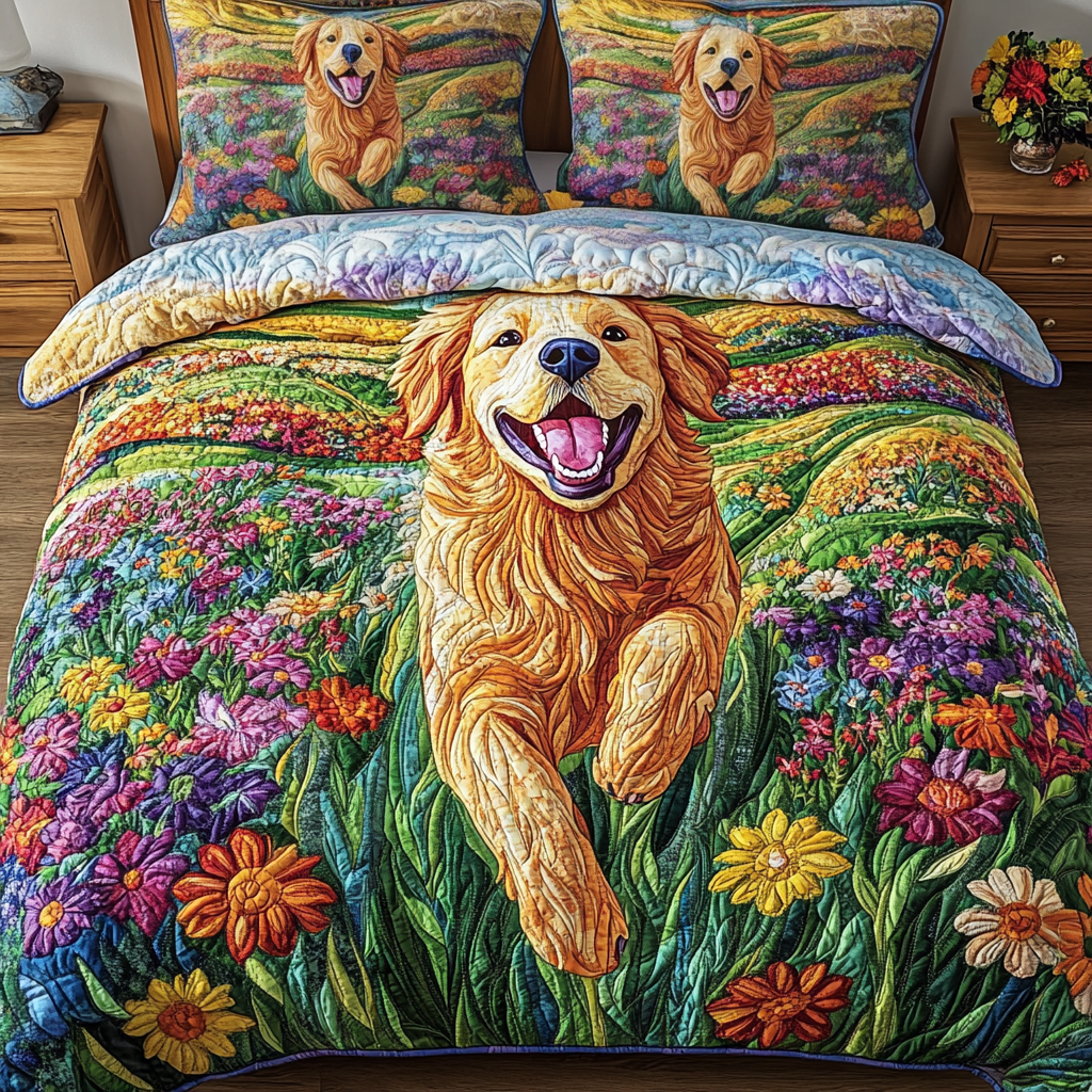 Puppy Fields 3-Piece Quilted Bedding Set - Single (59" x 70")