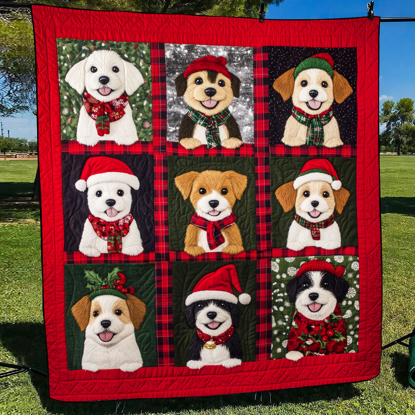 Puppy Sleigh Ride Quilted Blanket - Throw (55" x 60")