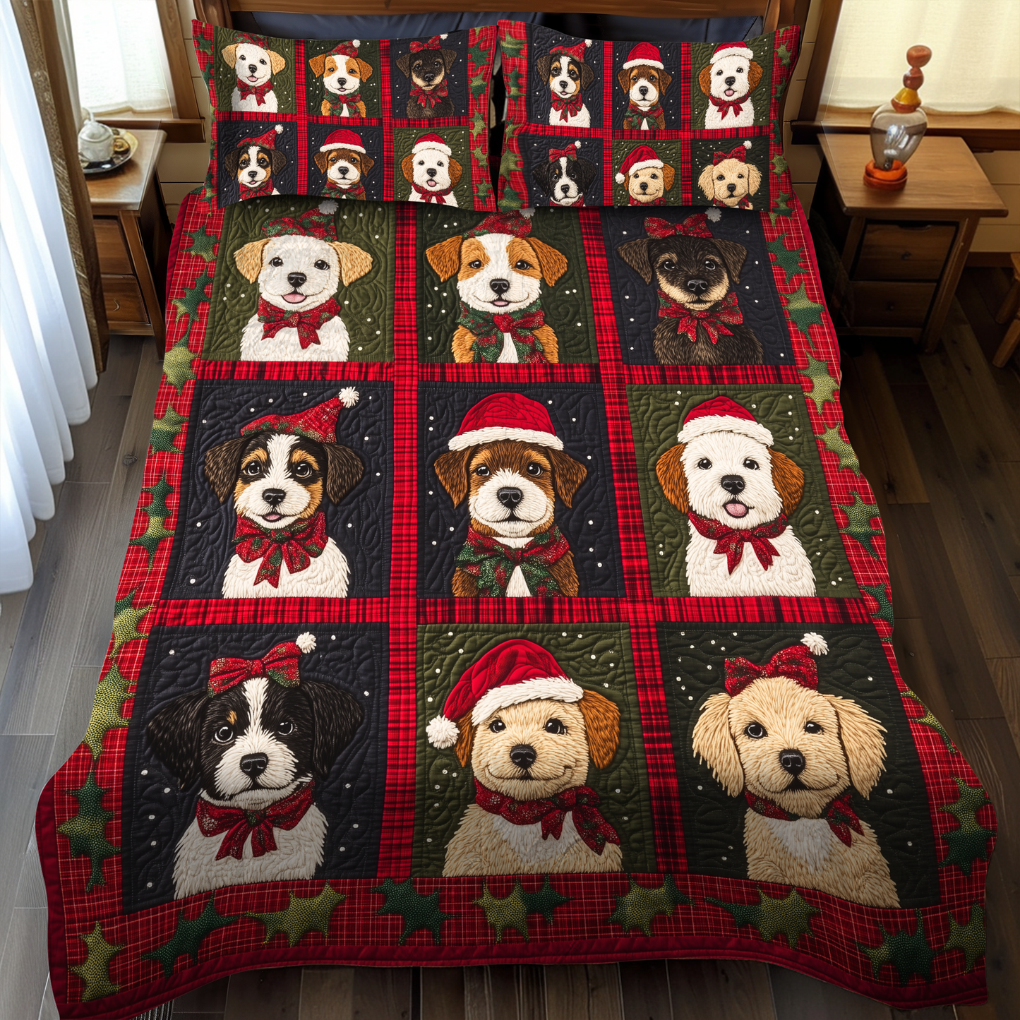 Puppy Winter Dreams 3-Piece Quilted Bedding Set - Single (59" x 70")