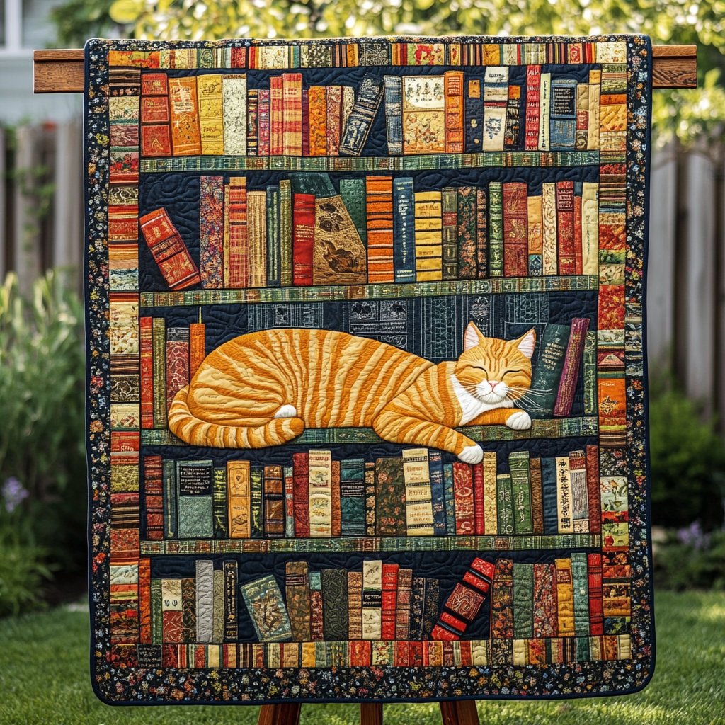 Purrfect Book Haven Quilted Blanket - Throw (55" x 60")
