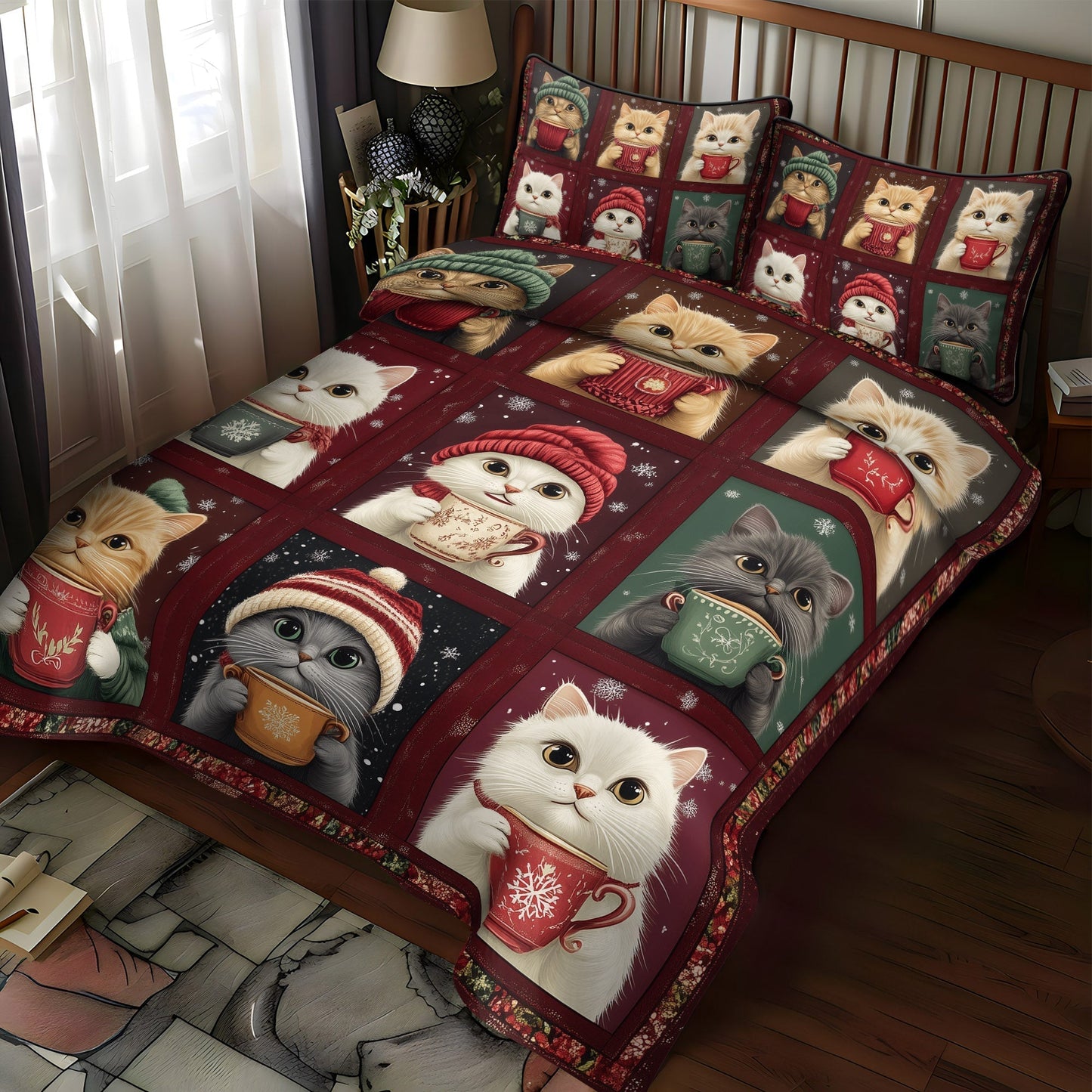 Purrfect Christmas 3-Piece Quilted Bedding Set - Single (59" x 70")
