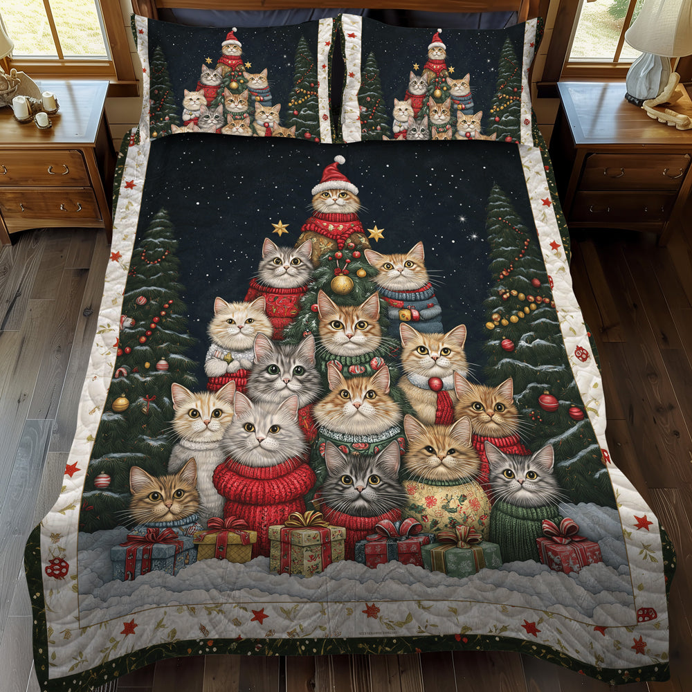 Purrfect Christmas Scene 3-Piece Quilted Bedding Set - Single (59" x 70")