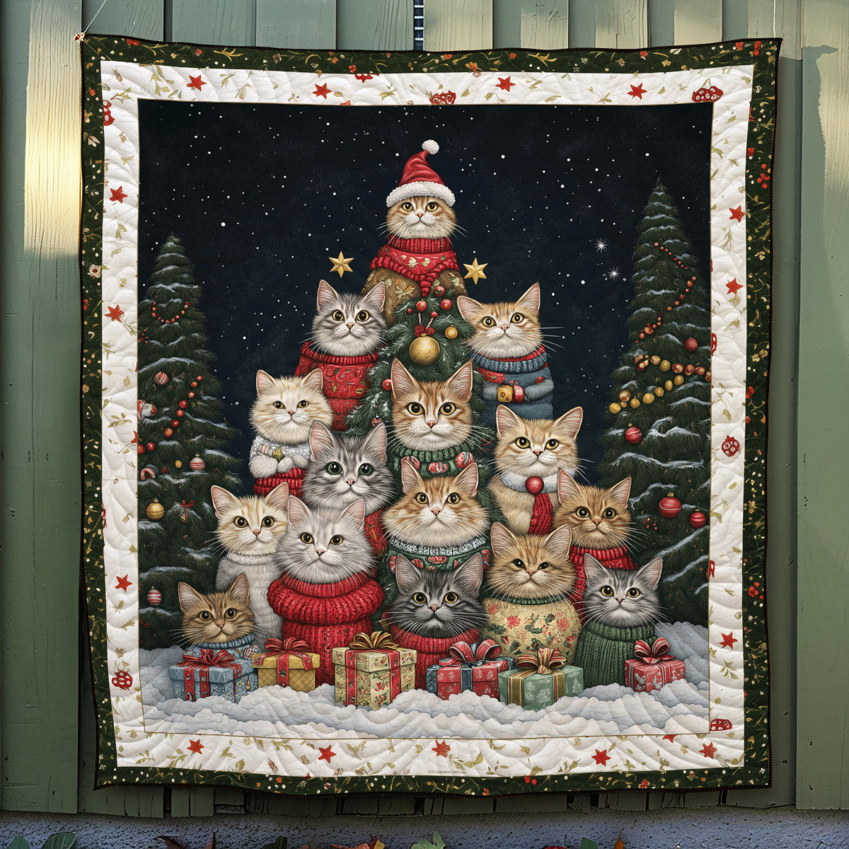 Purrfect Christmas Scene Quilted Blanket - Throw (55" x 60")