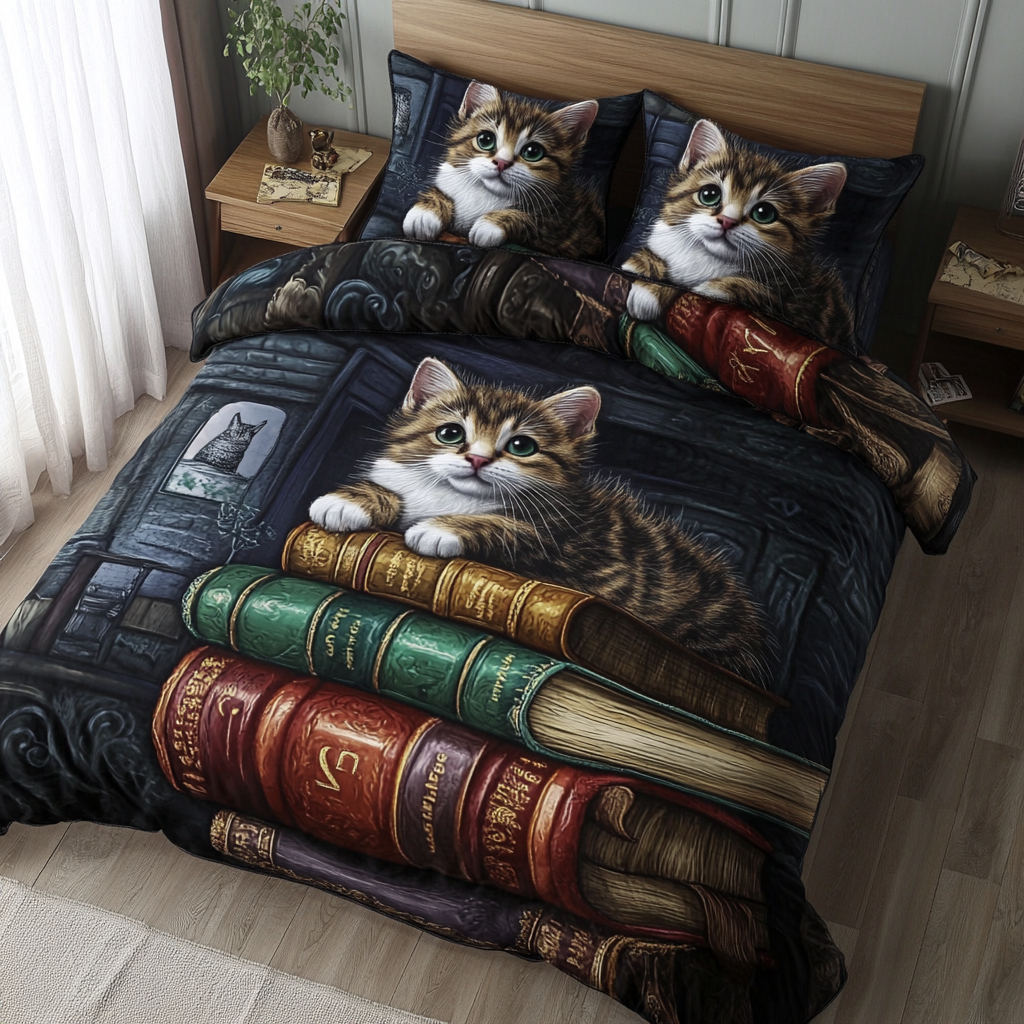 Purrfect Companions 3-Piece Quilted Bedding Set - Single (59" x 70")