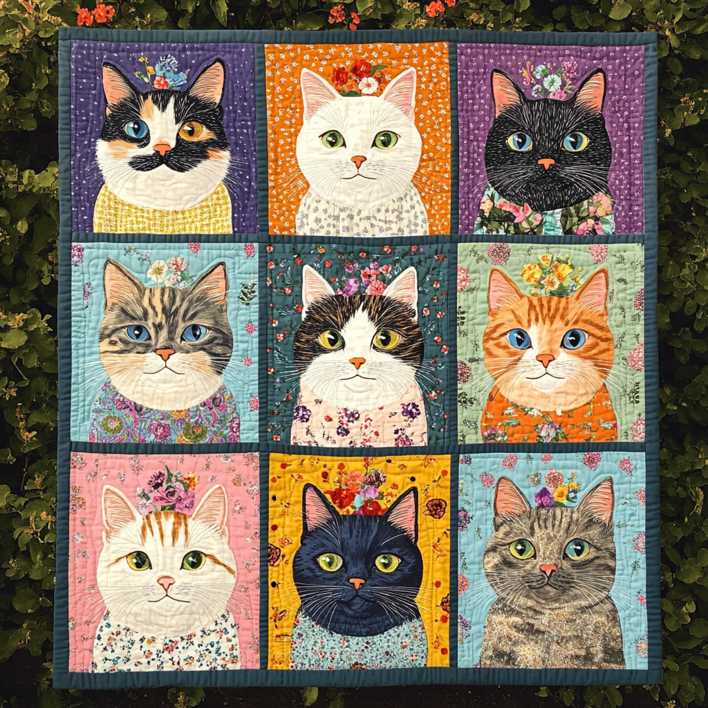 Purrfect Harmony Quilted Blanket - Throw (55" x 60")