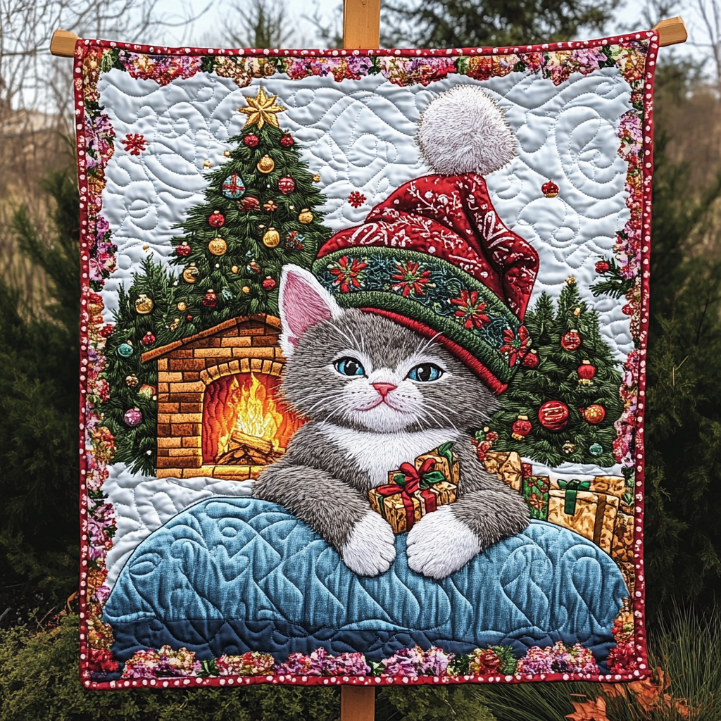 Purrfect Holiday Cheer Quilted Blanket - Throw (55" x 60")