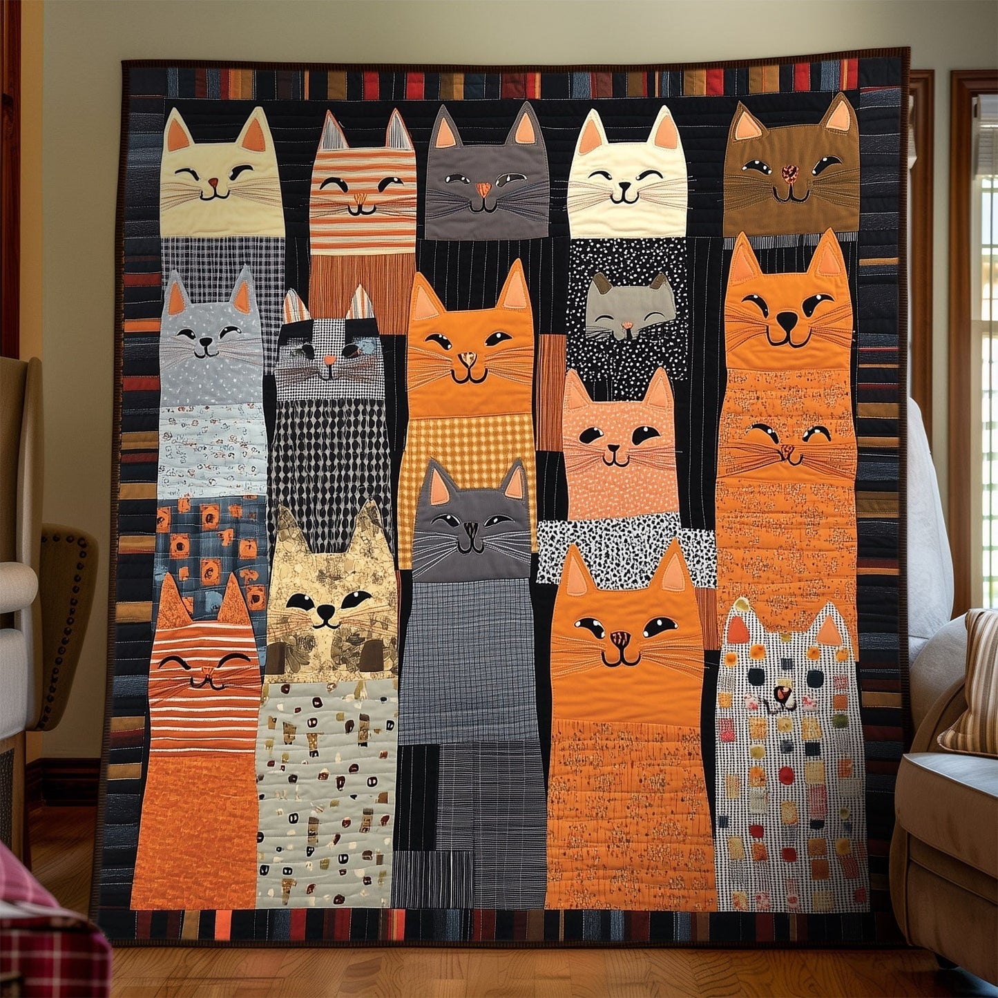 Purrfect Patchwork Quilted Blanket - Throw (55" x 60")