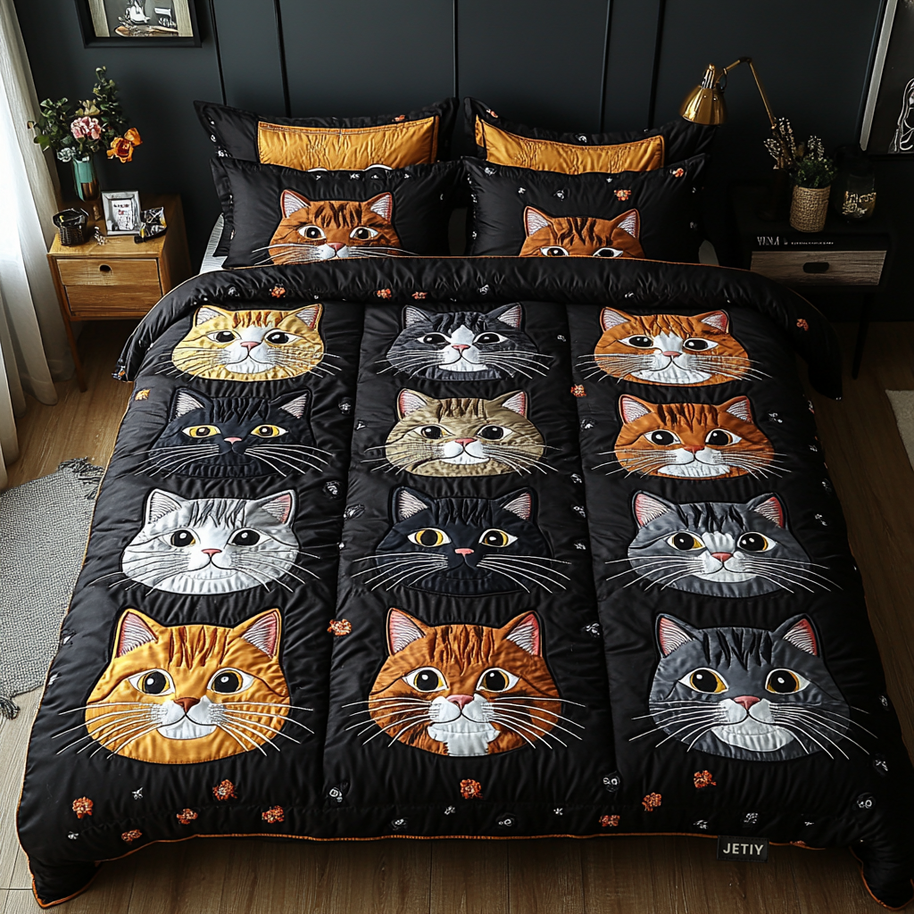 Purrfectly Cozy 3-Piece Quilted Bedding Set - Single (59" x 70")