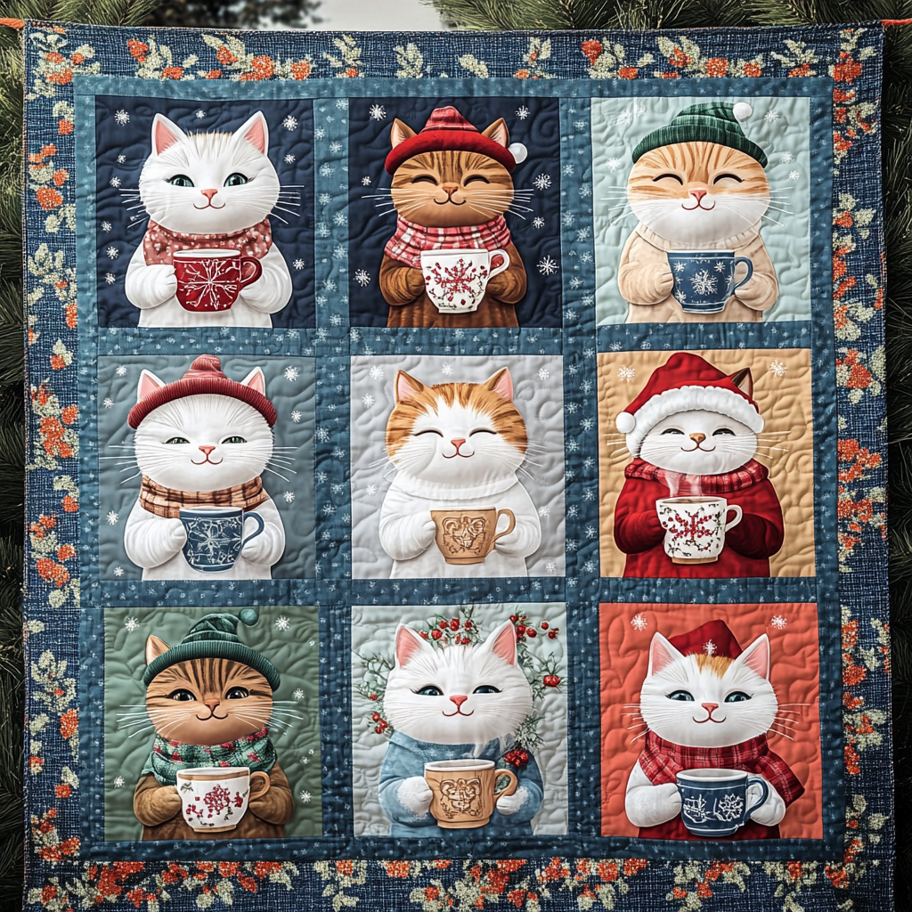 Purrfectly Cozy Cats Quilted Blanket - Throw (55" x 60")
