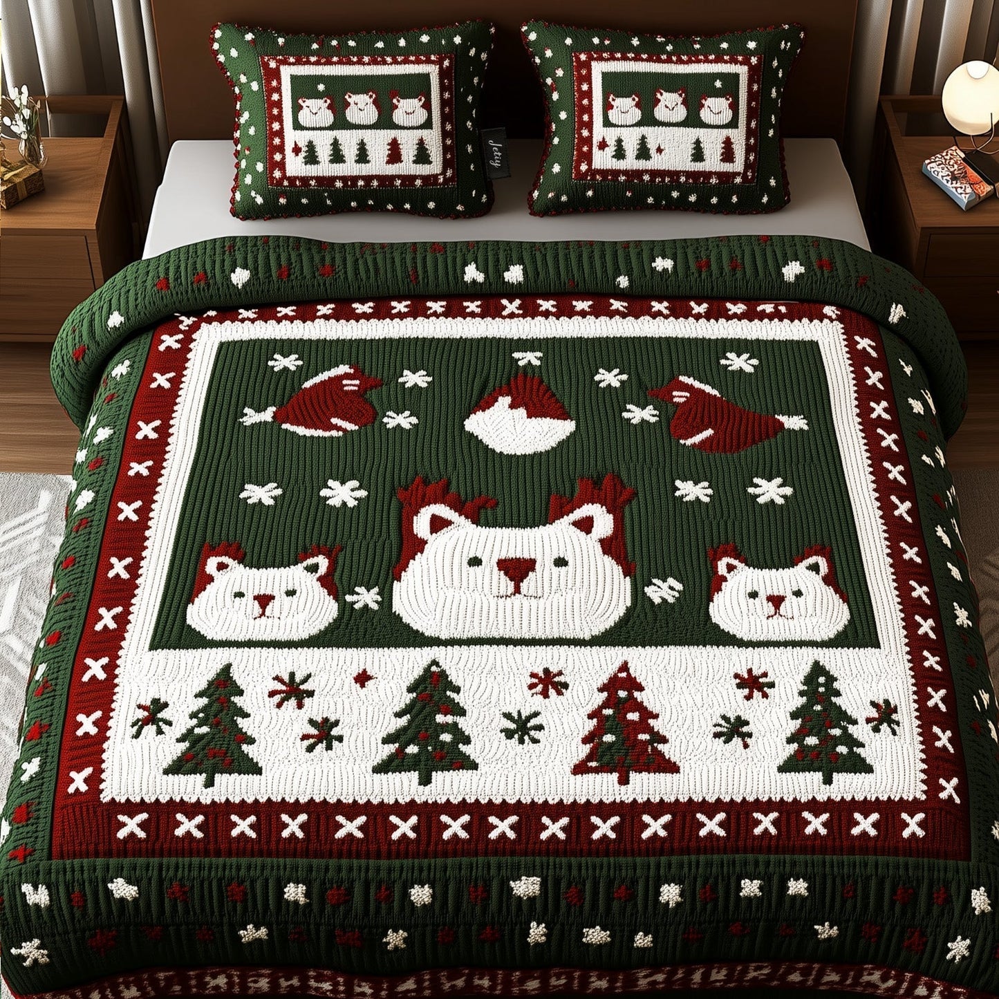Purrfectly Festive 3-Piece Quilted Bedding Set - Single (59" x 70")