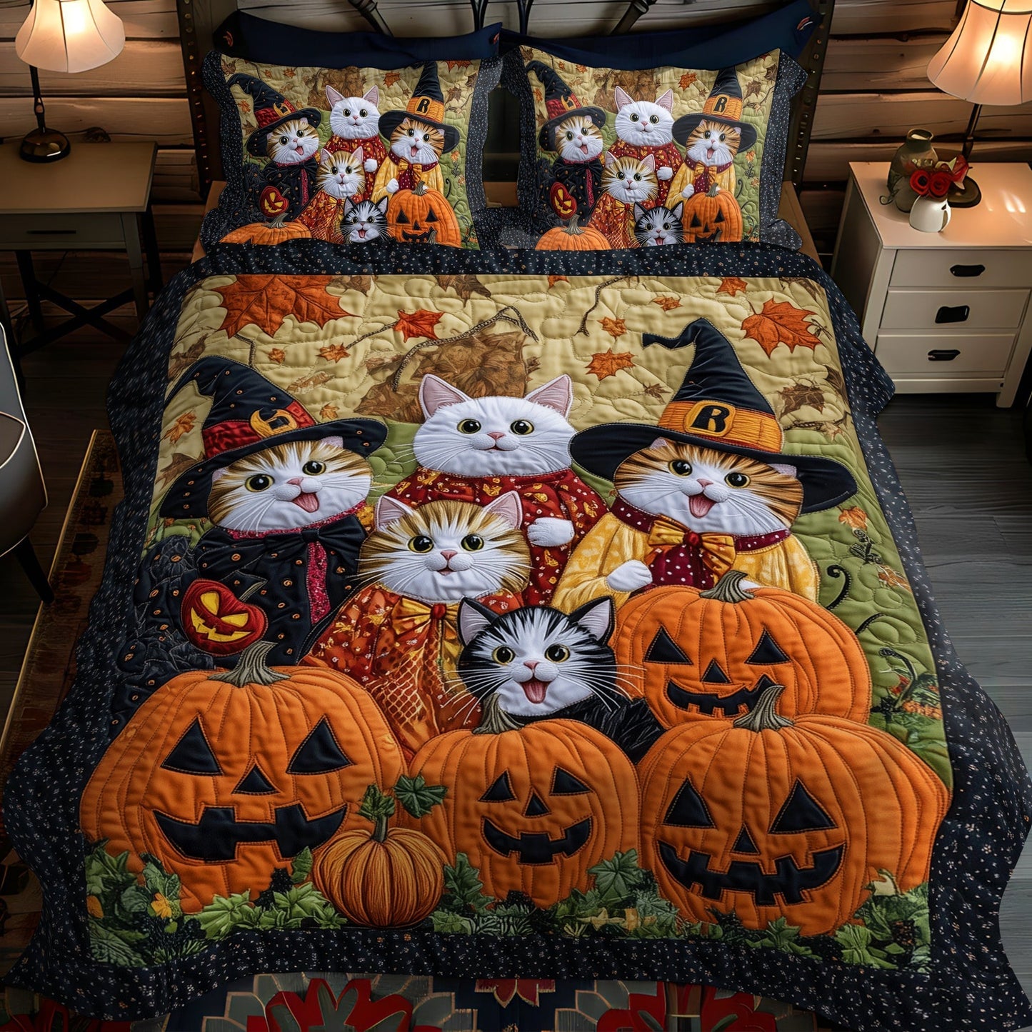 Purrfectly Haunted 3-Piece Quilted Bedding Set - Single (59" x 70")