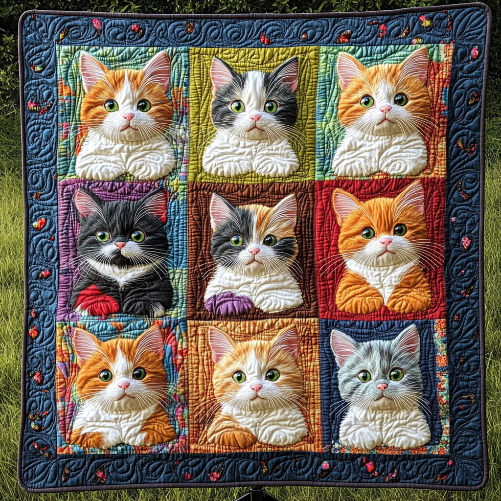Purrs in Patchwork Quilted Blanket - Throw (55" x 60")