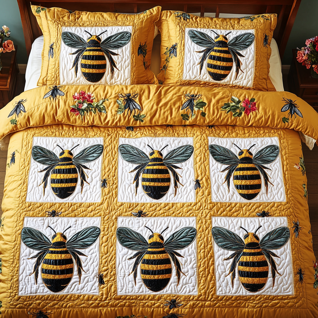 Queen Bee Charm 3-Piece Quilted Bedding Set - Single (59" x 70")