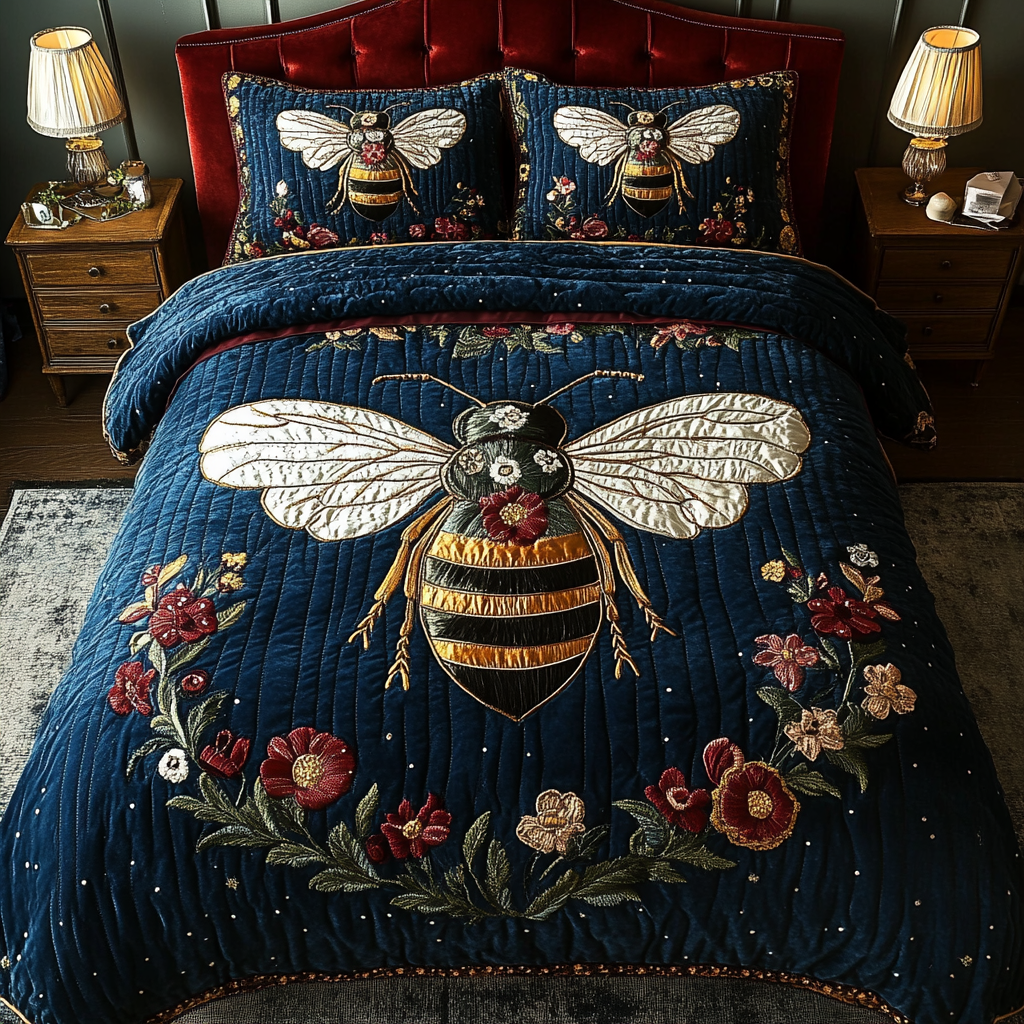Queen Bee Charm 3-Piece Quilted Bedding Set - Single (59" x 70")