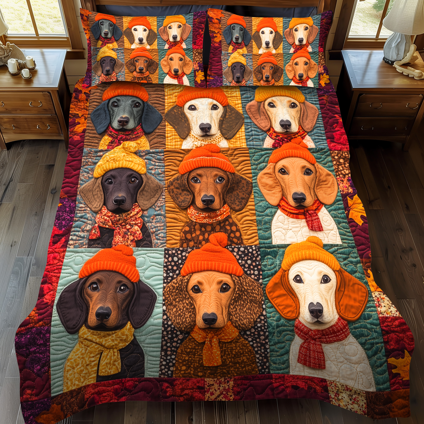 Quirky Dachshund 3-Piece Quilted Bedding Set - Single (59" x 70")