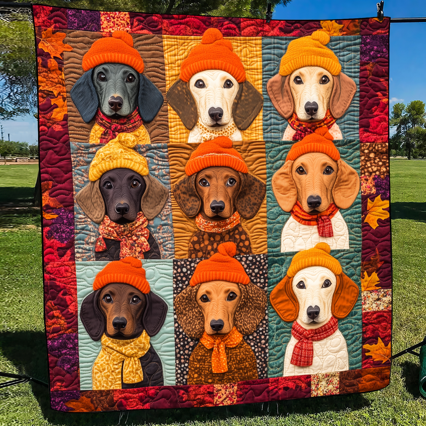 Quirky Dachshund Quilted Blanket - Throw (55" x 60")