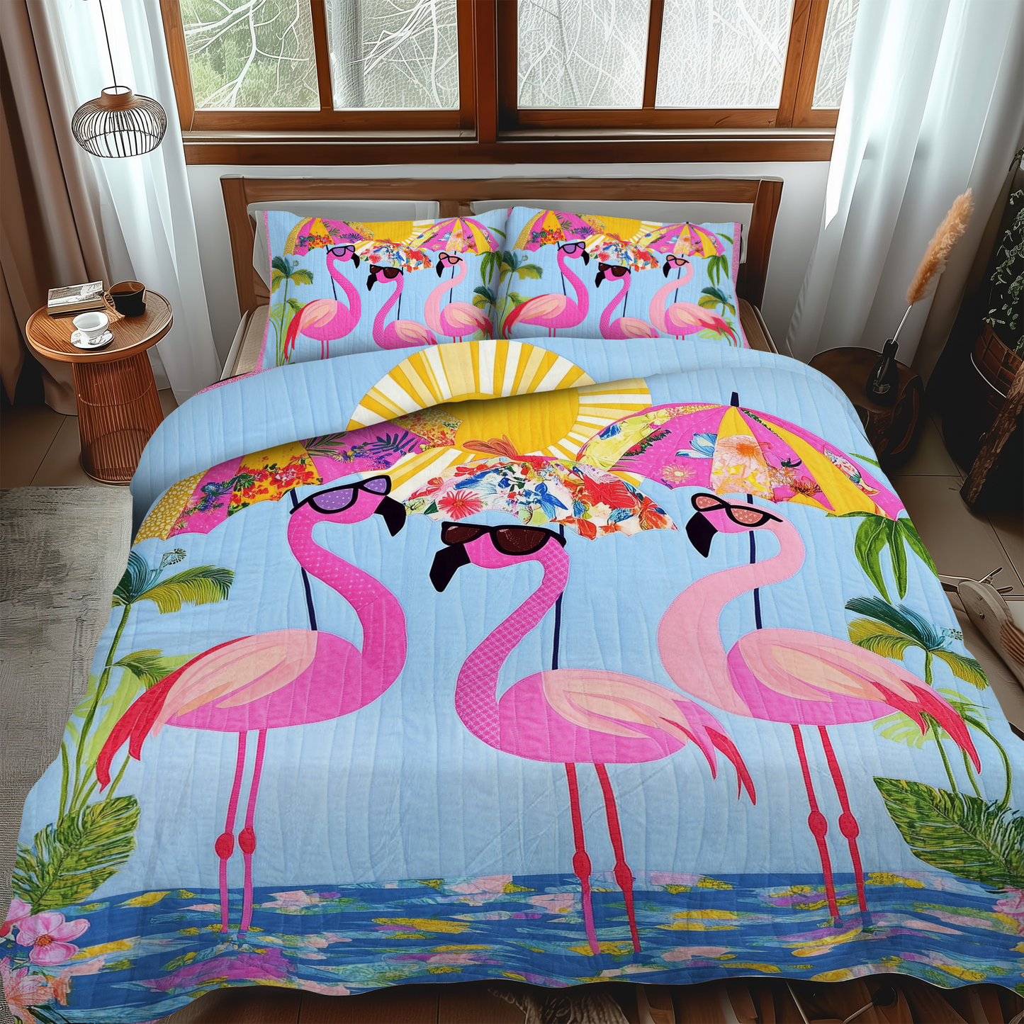 Quirky Flamingo 3-Piece Quilted Bedding Set - Single (59" x 70")