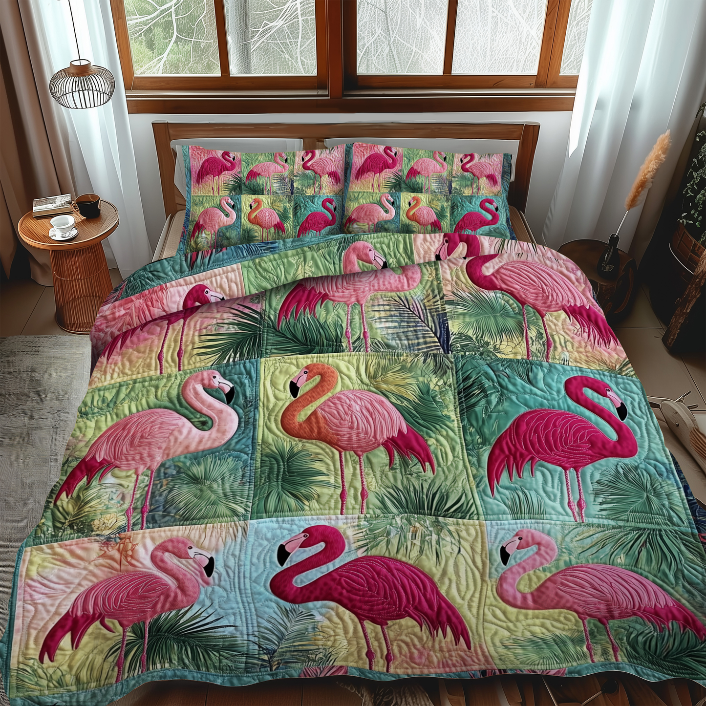 Quirky Flamingo 3-Piece Quilted Bedding Set - Single (59" x 70")