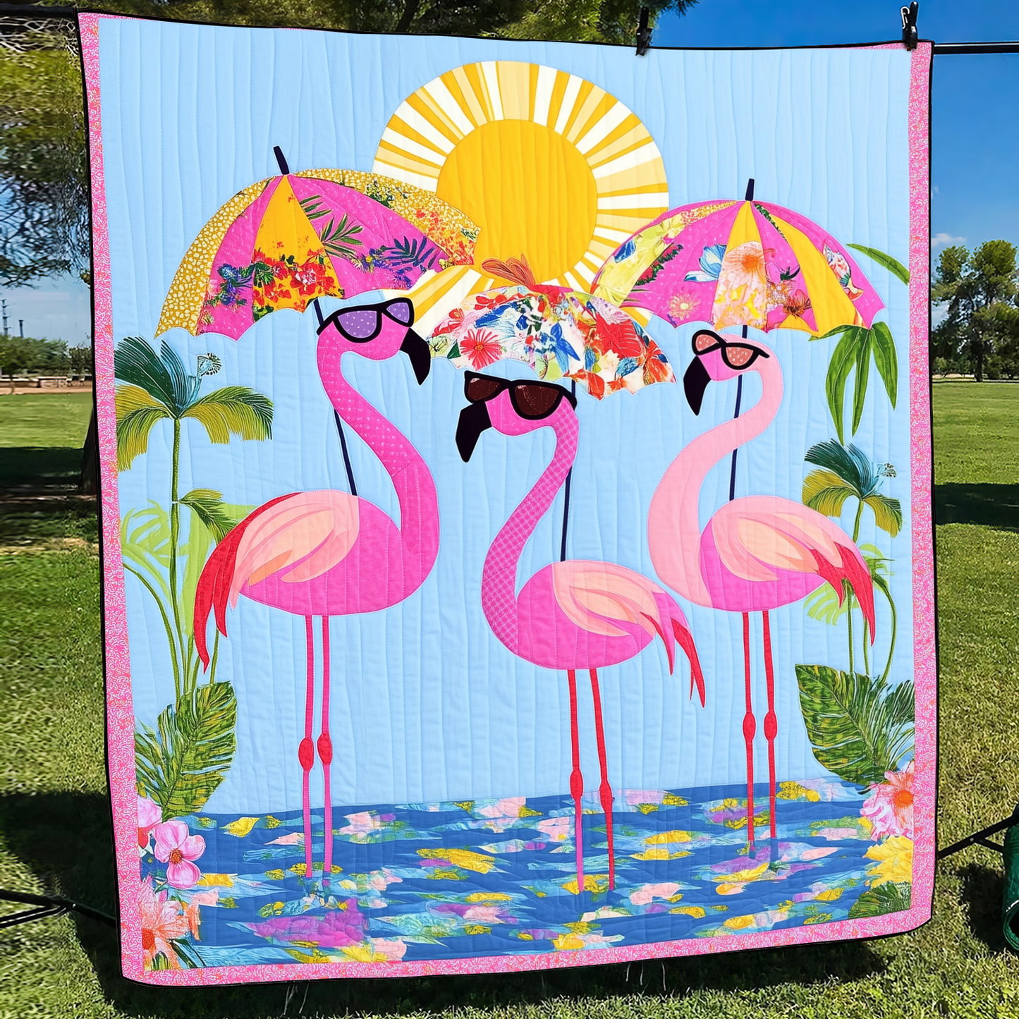 Quirky Flamingo Quilted Blanket - Throw (55" x 60")
