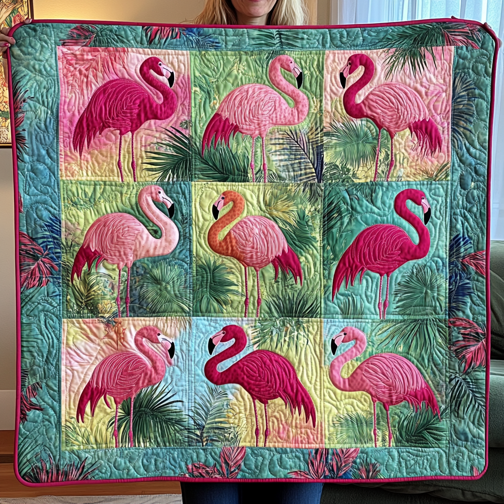 Quirky Flamingo Quilted Blanket - Throw (55" x 60")