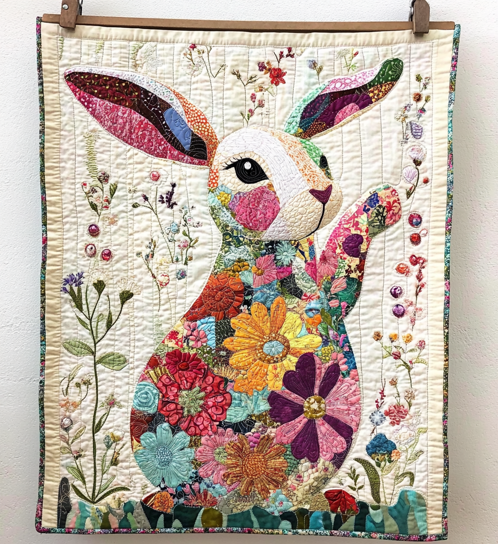 Rabbit Fiesta Quilted Blanket - Throw (55" x 60")