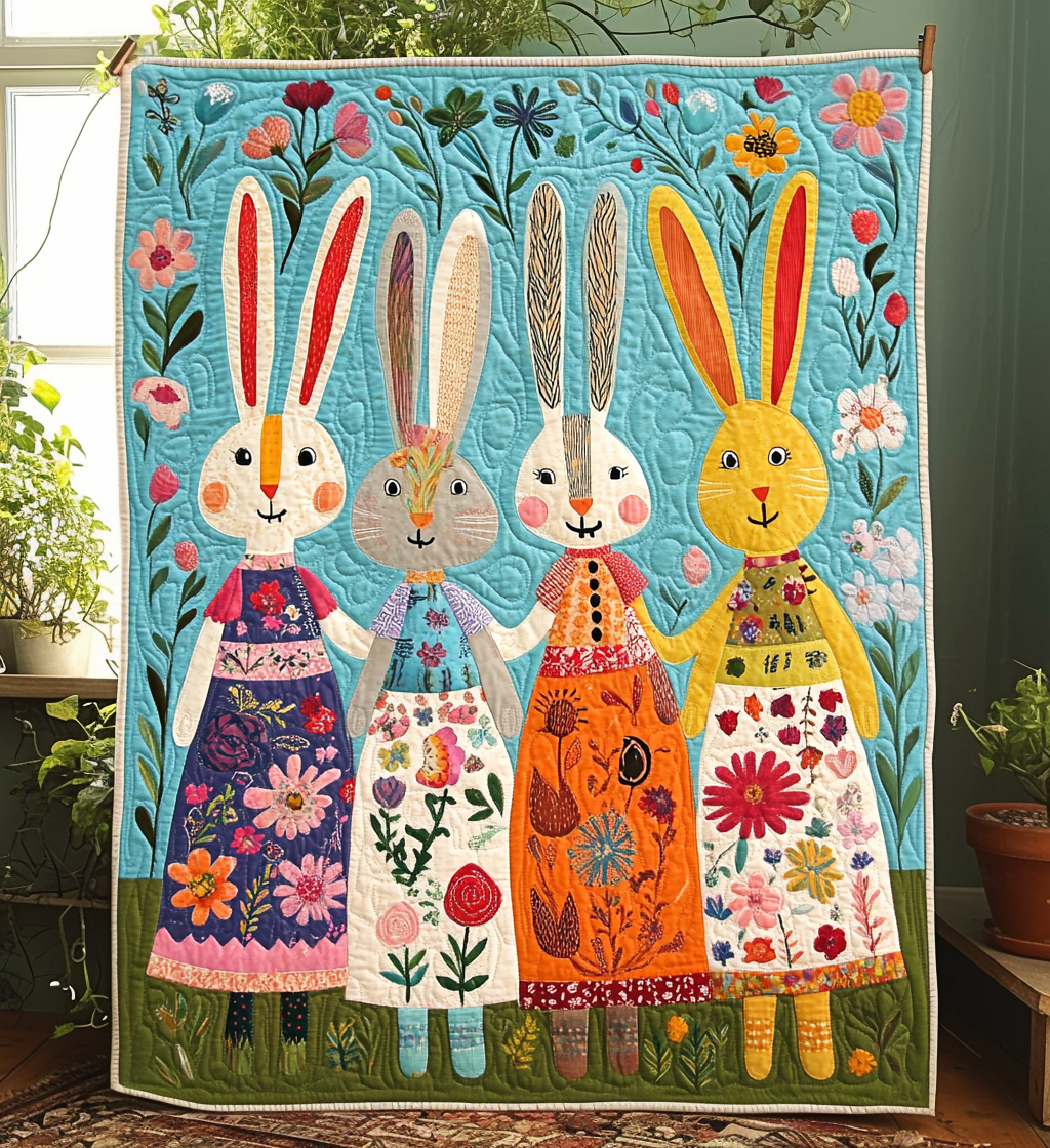 Rabbit Friends Quilted Blanket - Throw (55" x 60")