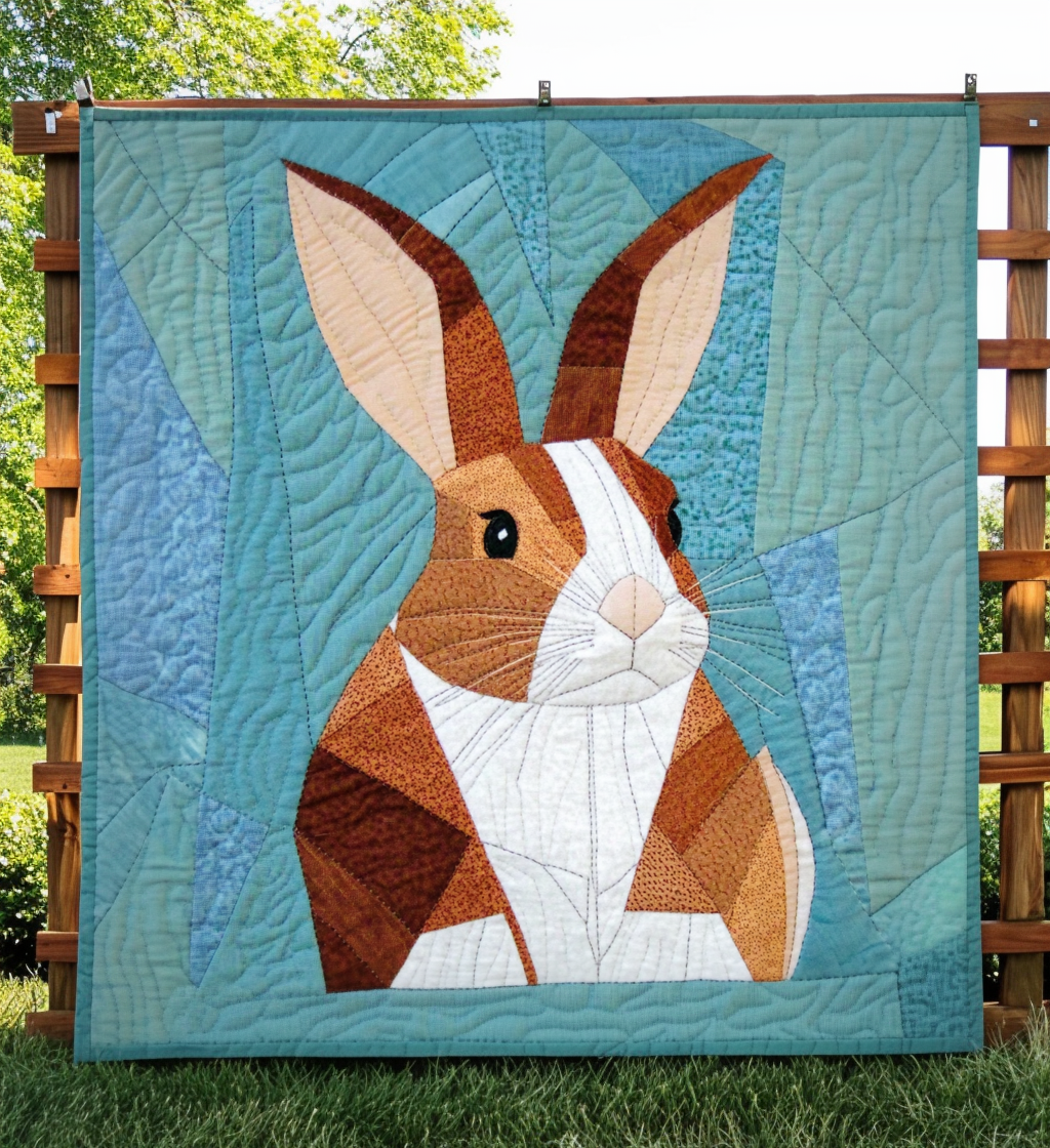 Rabbit Portrait Quilted Blanket - Throw (55" x 60")