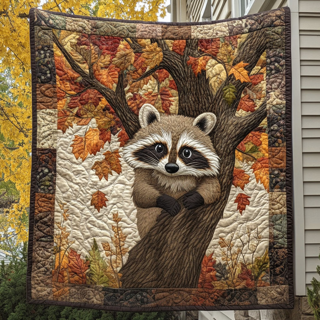 Raccoon Hideaway Quilted Blanket - Throw (55" x 60")