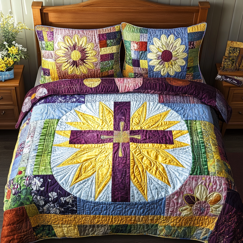 Radiant Cross 3-Piece Quilted Bedding Set - Single (59" x 70")