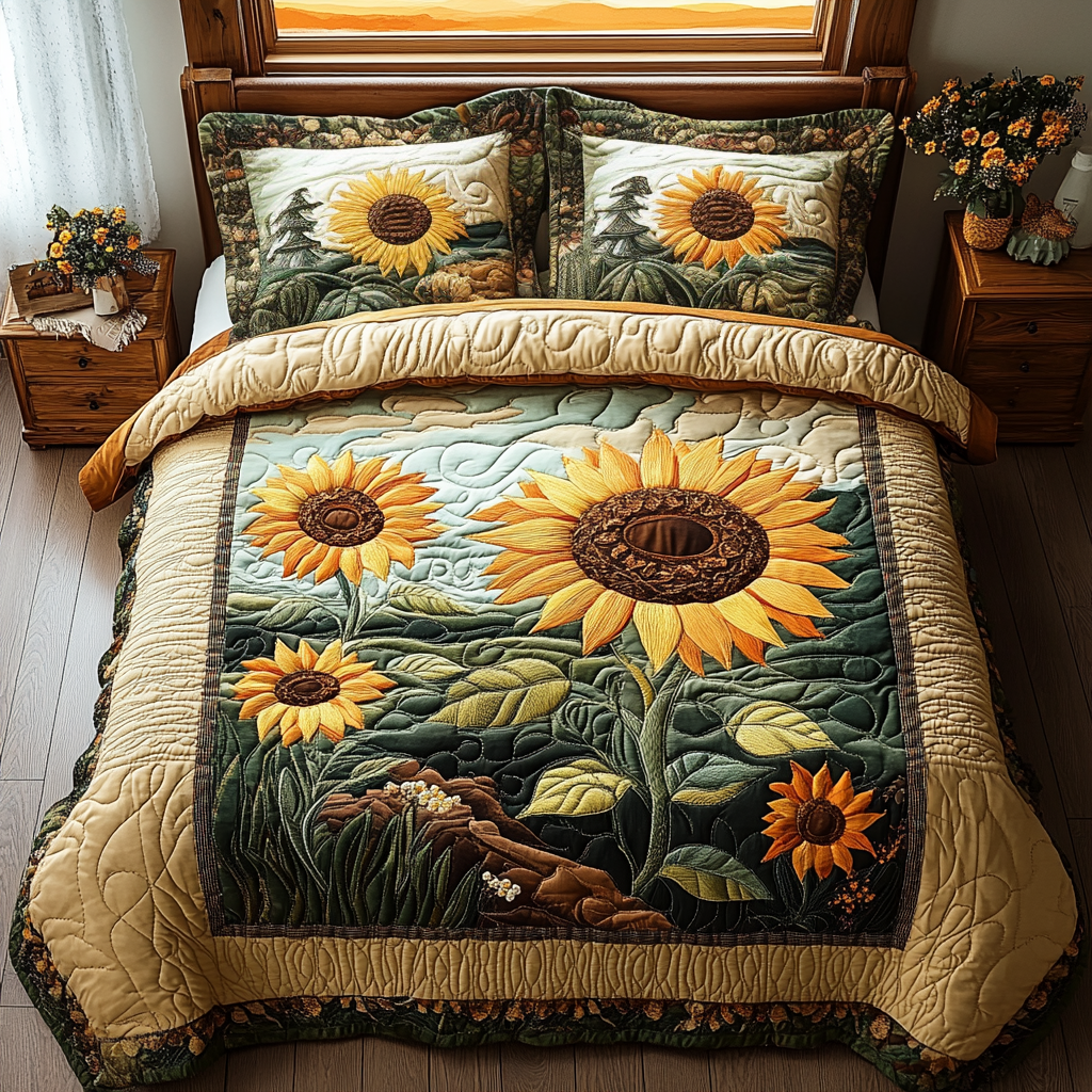 Radiant Petals Quilted Bedding Set - Single (59" x 70")