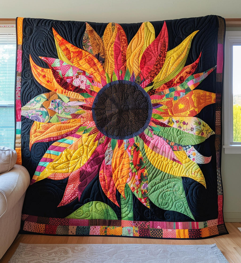 Radiant Sunflower Quilted Blanket - Throw (55" x 60")