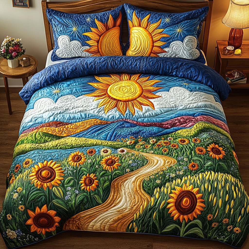 Radiant Blossom 3-Piece Quilted Bedding Set - Single (59" x 70")