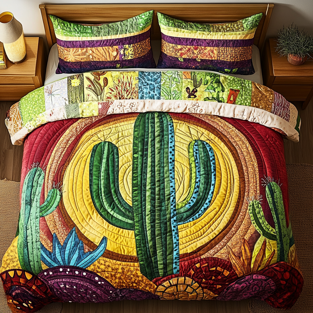 Radiant Cactus Glow 3-Piece Quilted Bedding Set - Single (59" x 70")