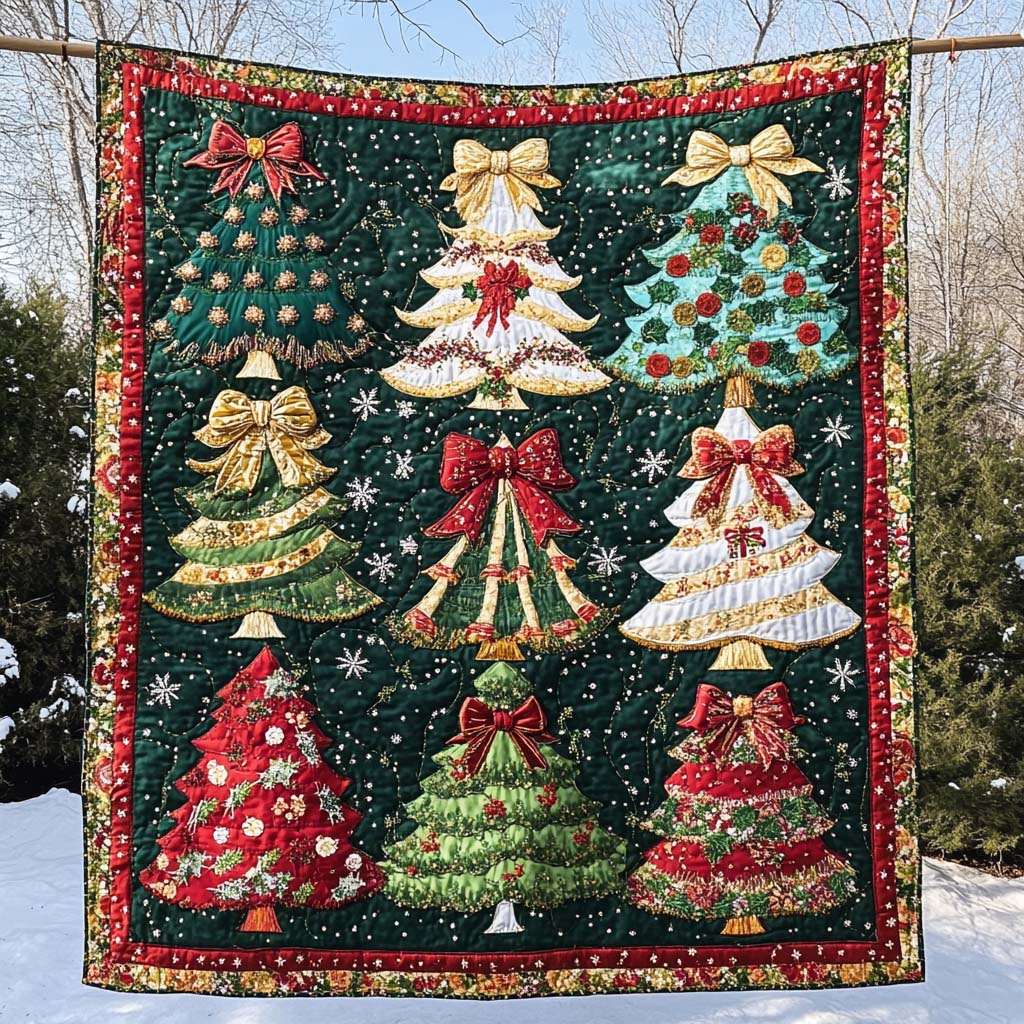 Radiant Christmas Forest Quilted Blanket - Throw (55" x 60")