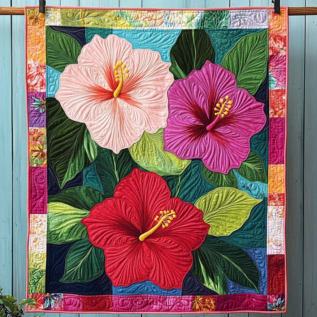 Radiant Floral Trio Quilted Blanket - Throw (55" x 60")