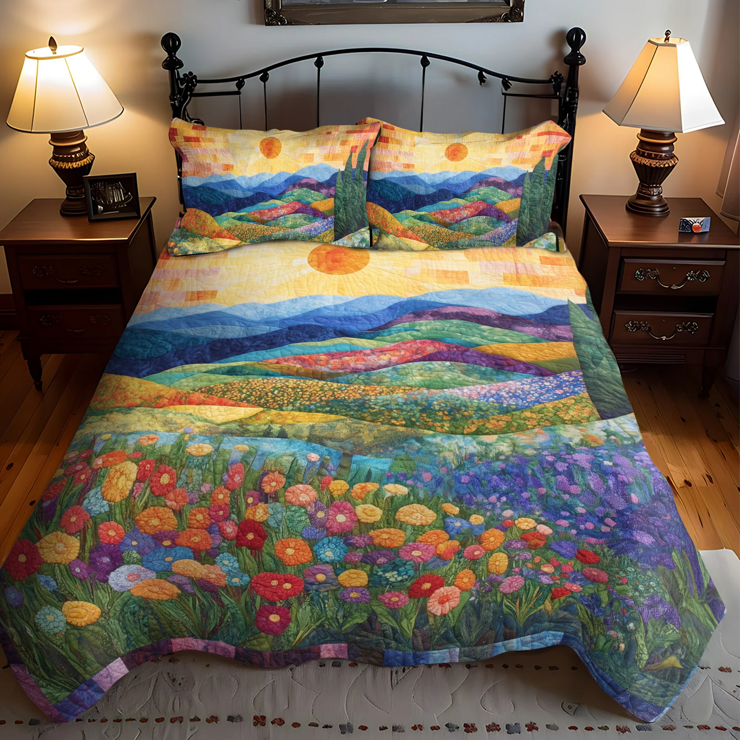 Single (59'' x 70'') /Vibrant Horizon 3-Piece Quilted Bedding Set