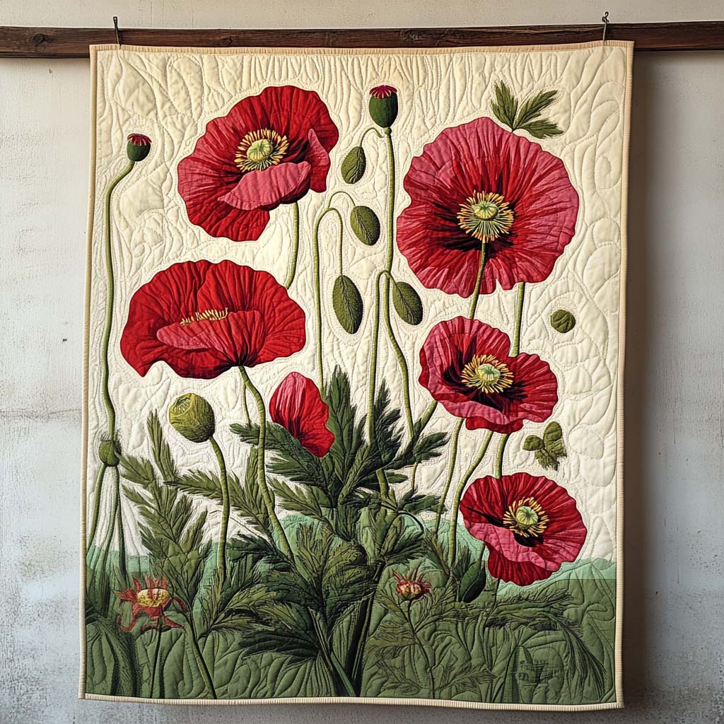 Radiant Red Poppies Art Quilt Hanging - Baby (30" x 40")
