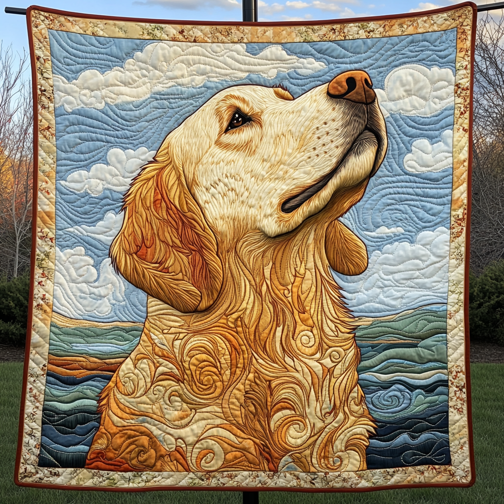 Radiant Retriever Delight Quilted Blanket - Throw (55" x 60")
