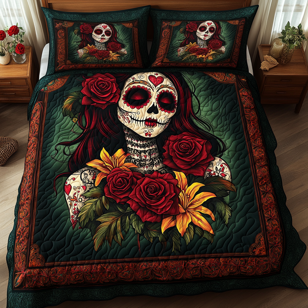 Radiant Skull 3-Piece Quilted Bedding Set - Single (59" x 70")