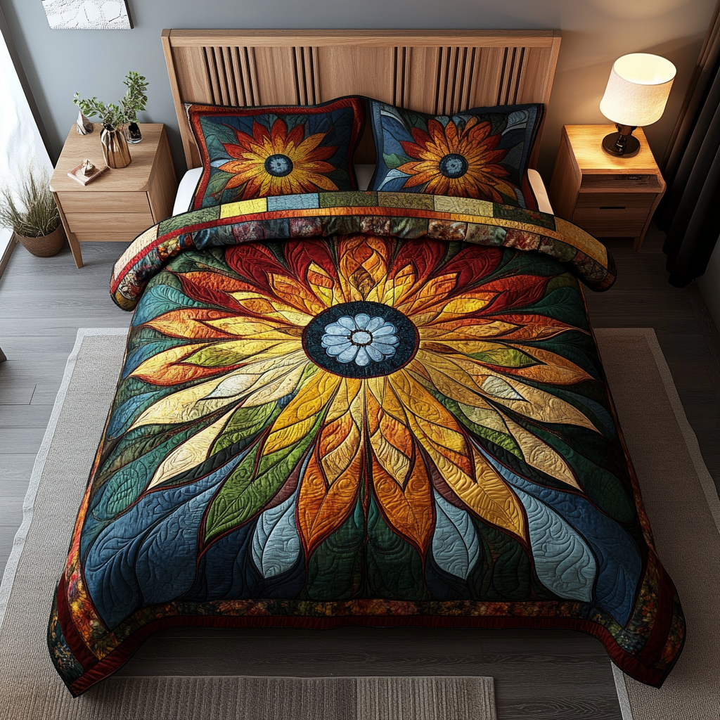Radiant Sunflower Patch 3-Piece Quilted Bedding Set - Single (59" x 70")