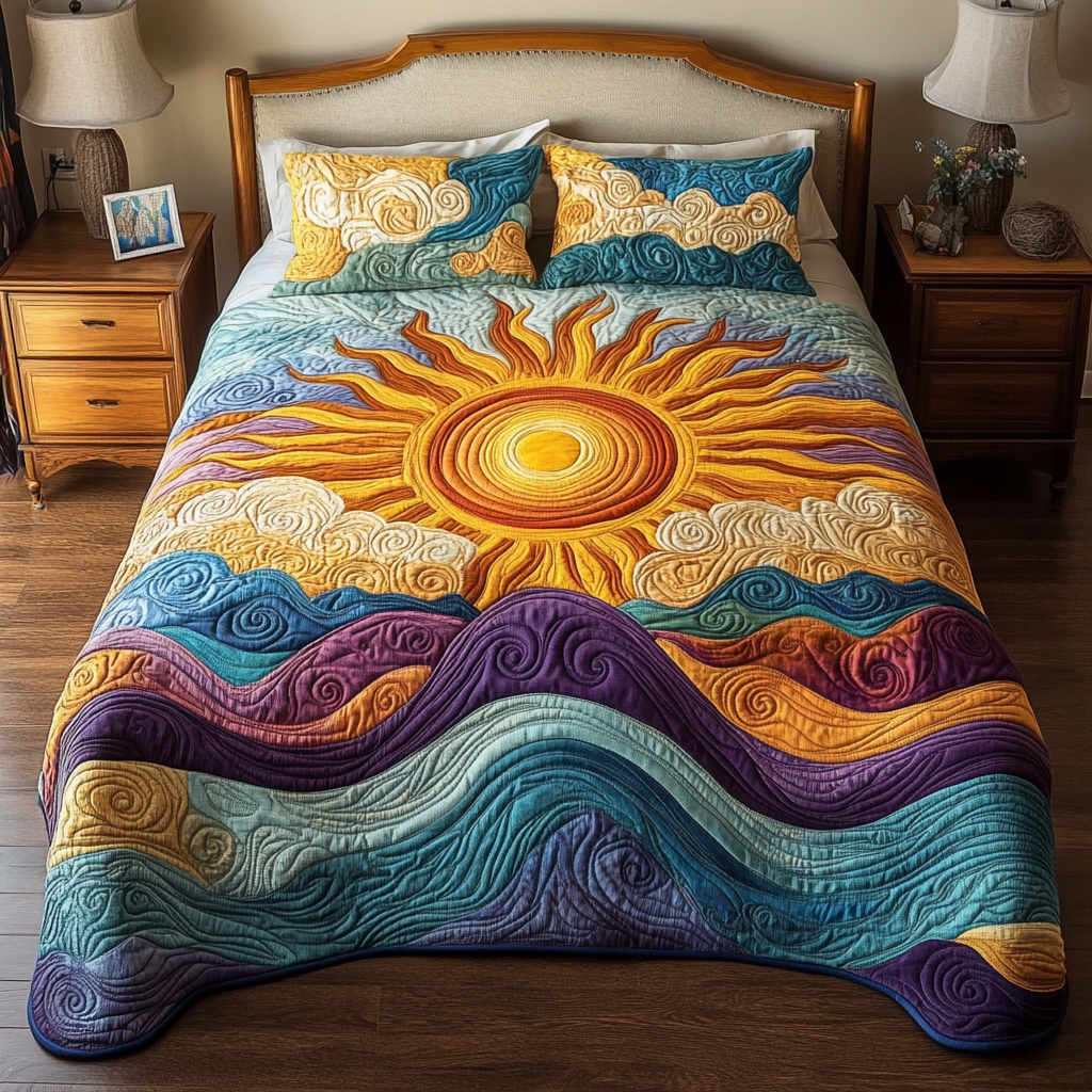Radiant Waves 3-Piece Quilted Bedding Set - Single (59" x 70")