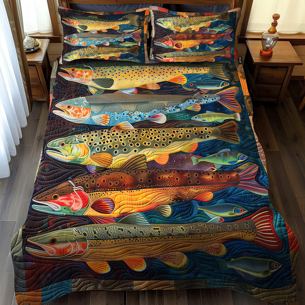 Rainbow Trout River 3-Piece Quilted Bedding Set - Single (59" x 70")