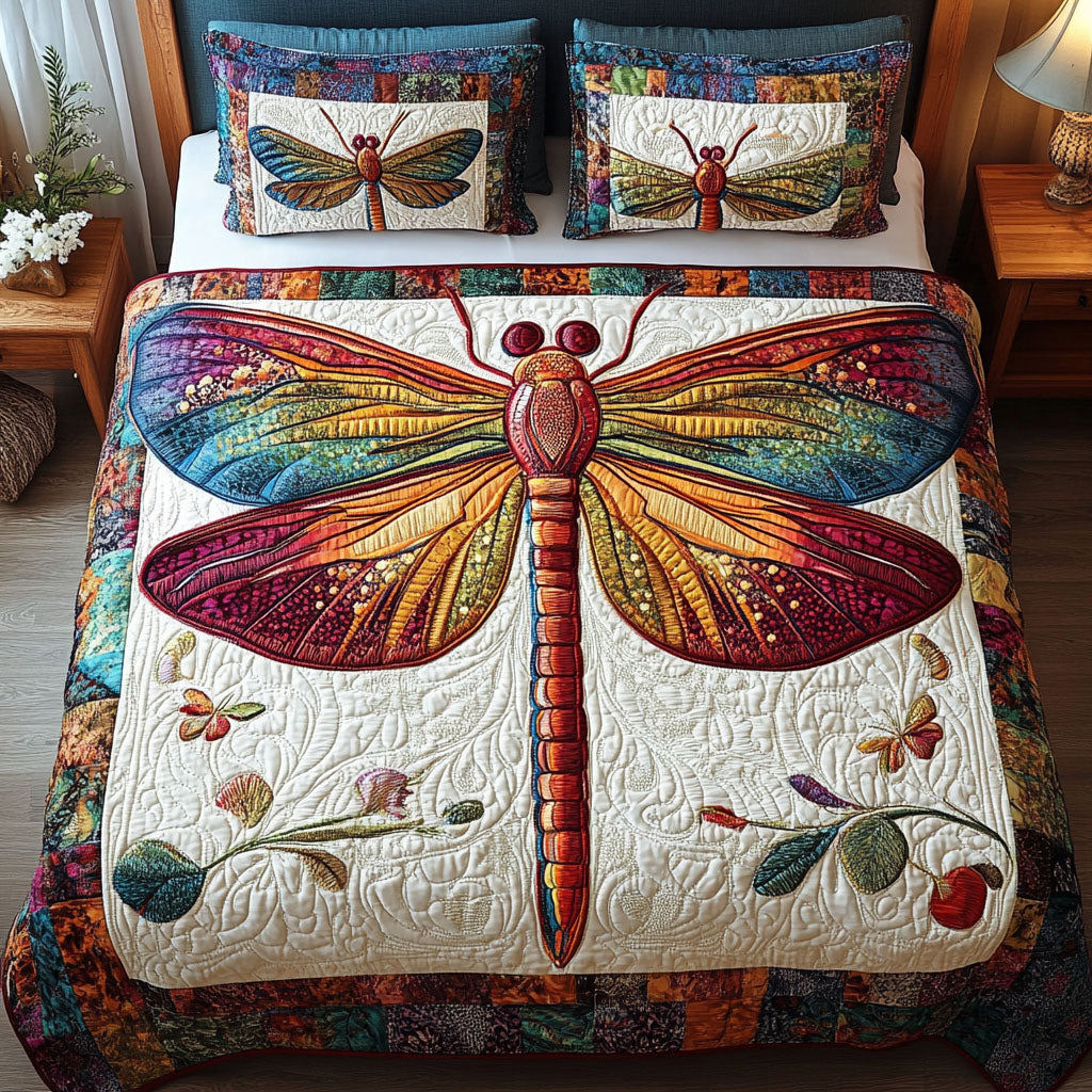 Rainbow Dragonfly 3-Piece Quilted Bedding Set - Single (59" x 70")
