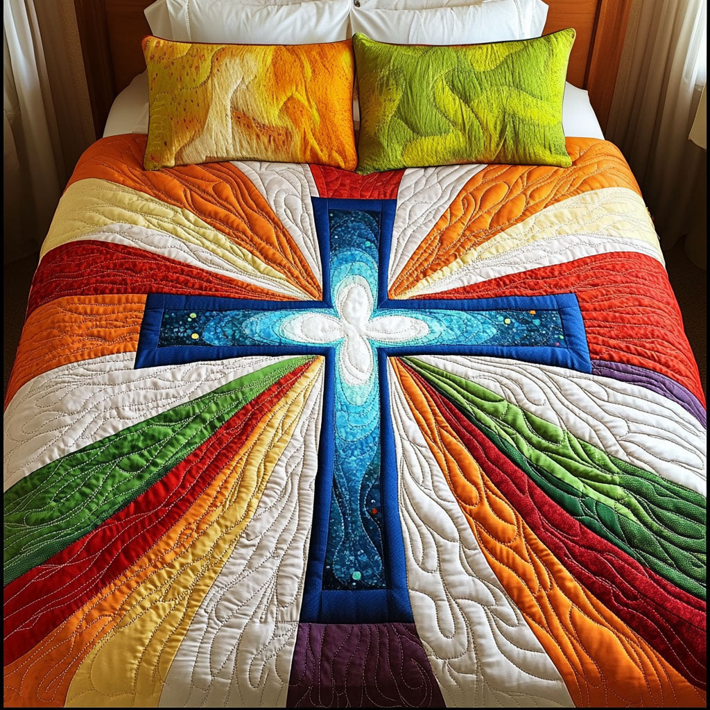 Rainbow Light Cross 3-Piece Quilted Bedding Set - Single (59" x 70")