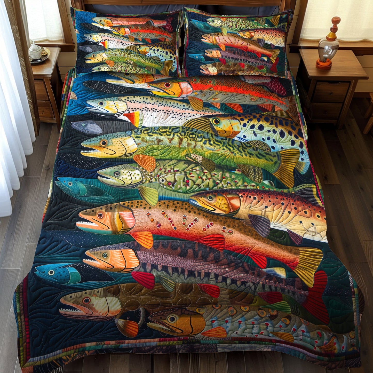 Rainbow Trout Fantasy 3-Piece Quilted Bedding Set - Single (59" x 70")