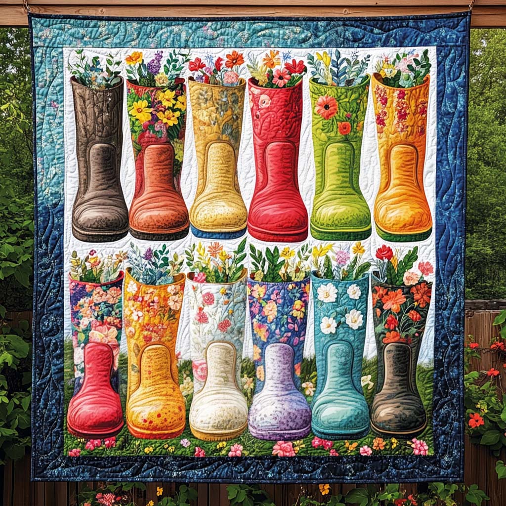Rainbow Boots Quilted Blanket - Throw (55" x 60")