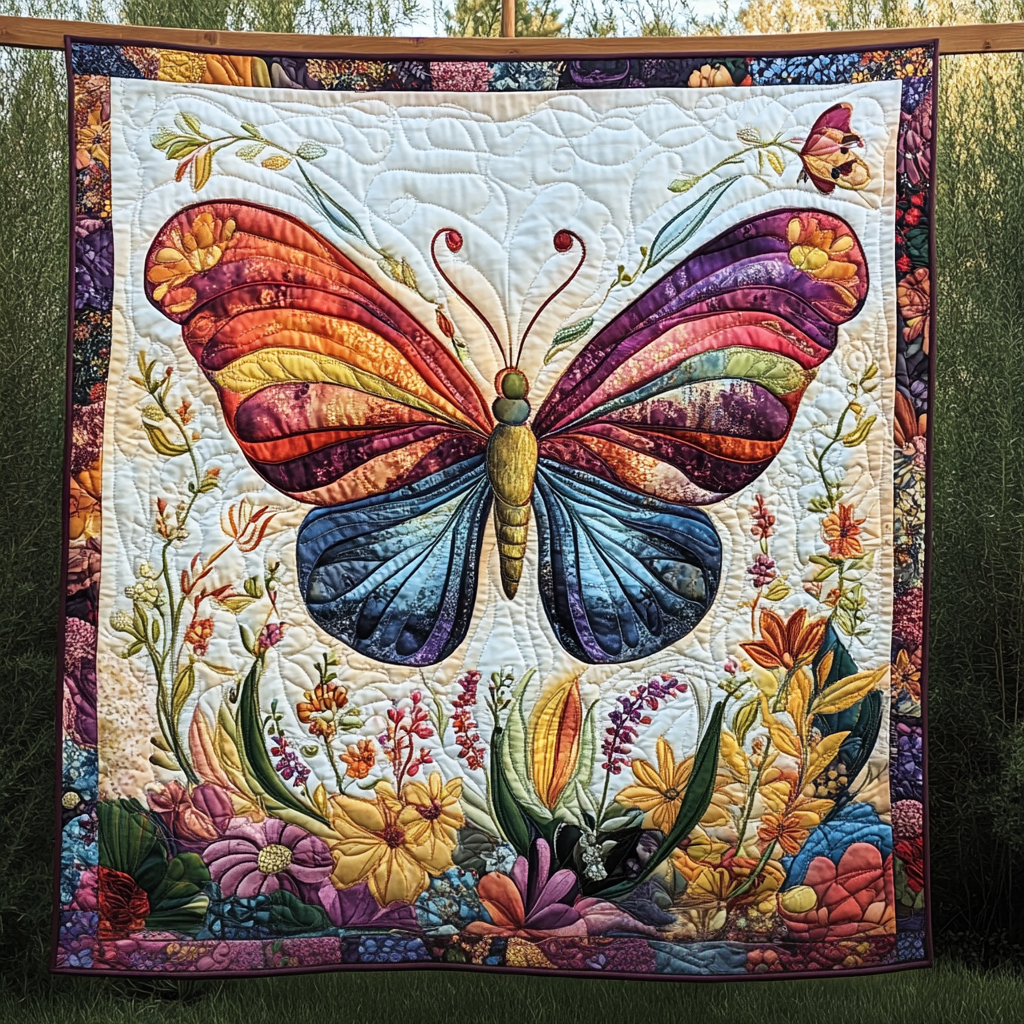 Rainbow Butterfly Bloom Quilted Blanket - Baby (30" x 40")