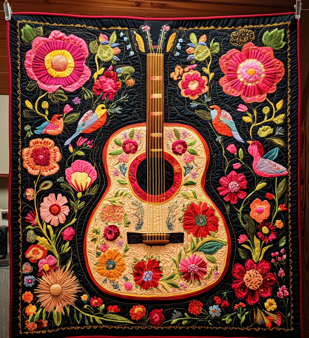 Rainbow Guitar Serenade Art Quilt Hanging - Baby (30" x 40")