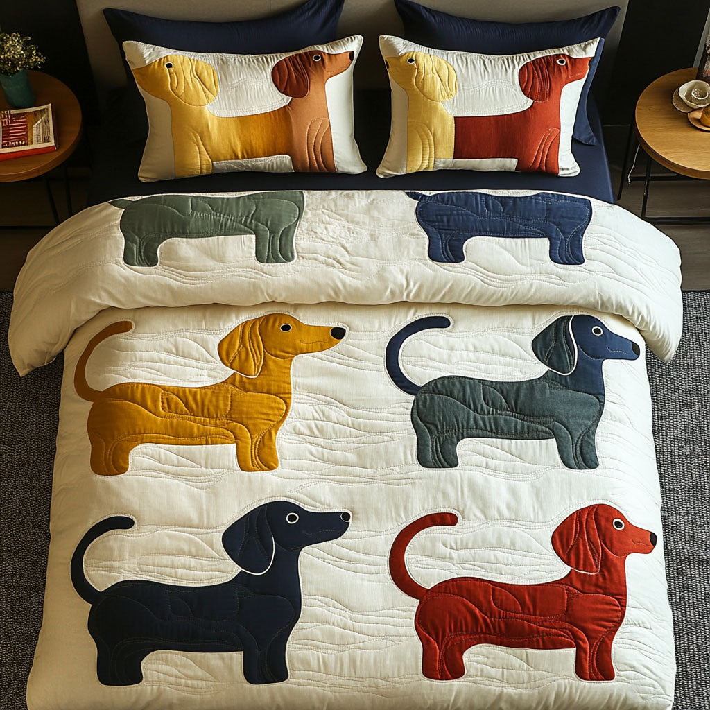 Rainbow Hounds 3-Piece Quilted Bedding Set - Single (59" x 70")